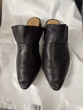 Free People Black Pointed Leather Slip-On Mules